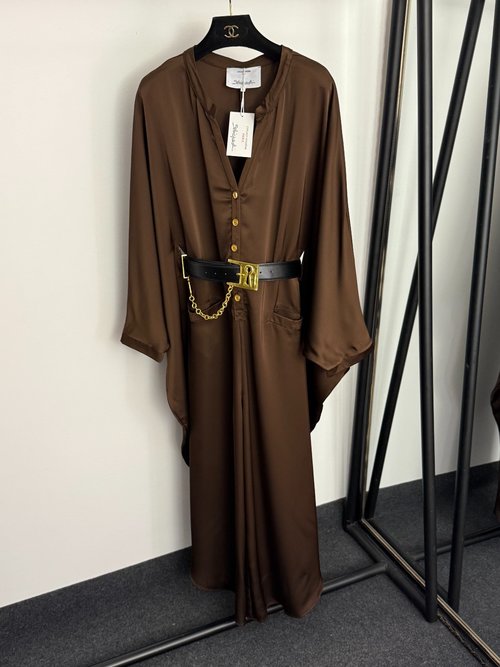 Schiaparelli Metal Chain Buckle Golden Keyhole Button V-Neck Batwing Sleeve Jumpsuit