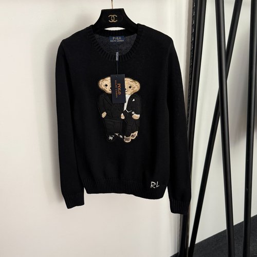 Polo Ralph Lauren Knit Pullover with Two Bear Embroidery in Black