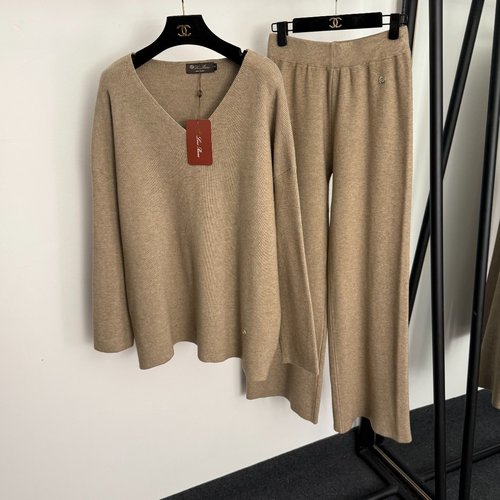 Loro Piana Metal Ring-Decorated Knit Top and High-Waist Trousers Set