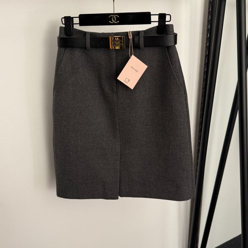 Miu Miu Metal Logo Belted Western-style Short Skirt
