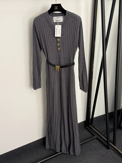 Schiaparelli New V-Neck Knit Dress with Golden Lock Belt in Multiple Colors