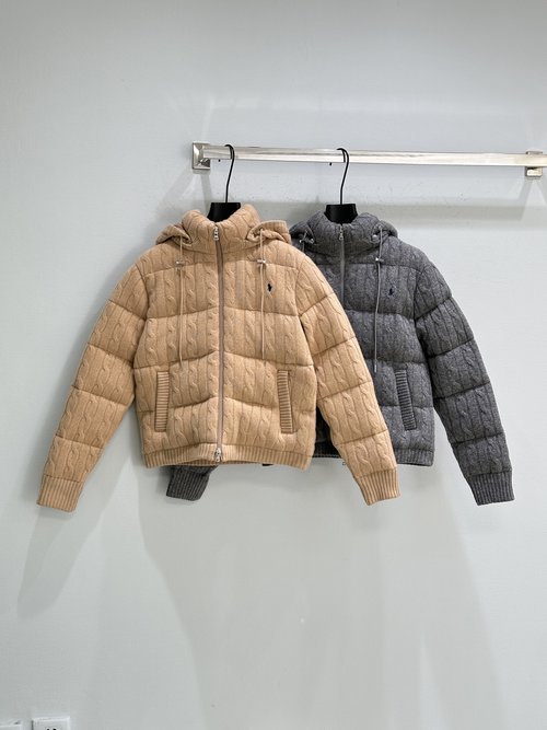 Yves Saint Laurent Cable Knit Pattern Down Jacket with Detachable Hood