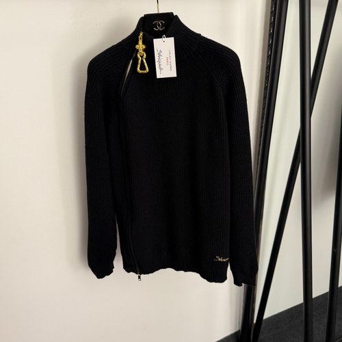 Schiaparelli High-Neck Knit Sweater with Metal Zipper, Multiple Colors