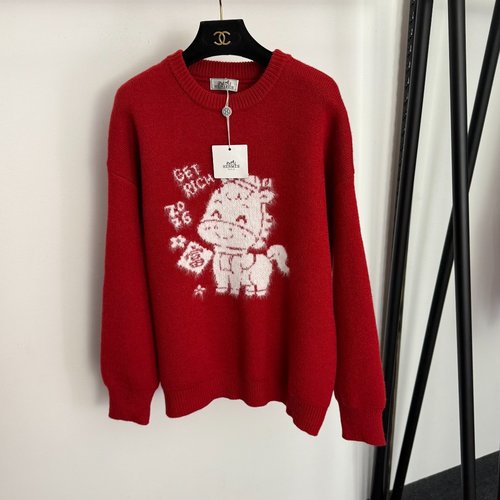 Hermes Red Fortune Pony Pullover Knitted Sweater