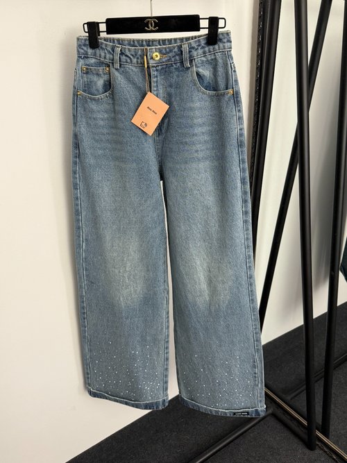 Miu Miu Rhinestone-Embellished High-Waist Wide-Leg Jeans