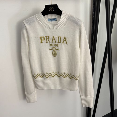 Prada Silk Jacquard Letter Long-Sleeved Knit Shirt in Multiple Colors