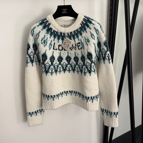 Loewe Sequined Mosaic Jacquard Pullover Long-sleeved Knit Sweater