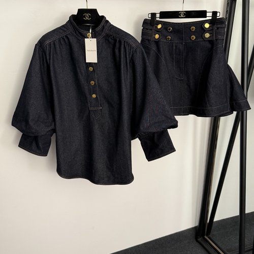 Zimmermann Blue Denim Top and Mini Skirt Suit