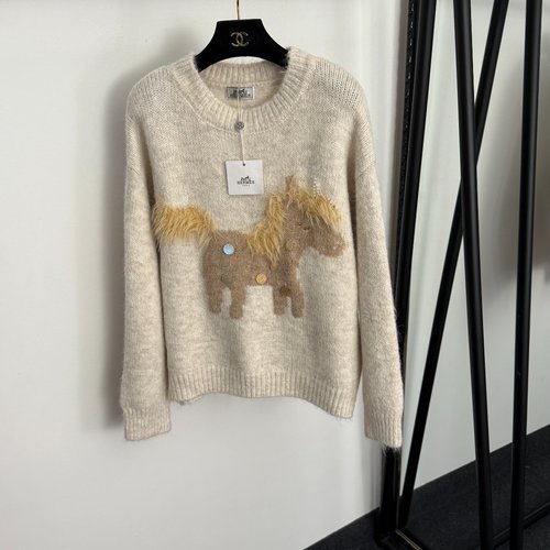 Hermes New Sequined Furry Pony Pullover Knit Sweater