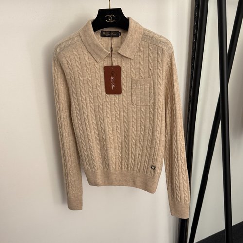 Loro Piana Metal Circle Decorated Turtleneck Knitted Top in Khaki