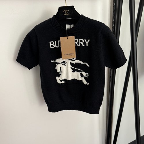 Burberry Horse Knight Logo Crew Neck Short Sleeve Knit Sweater