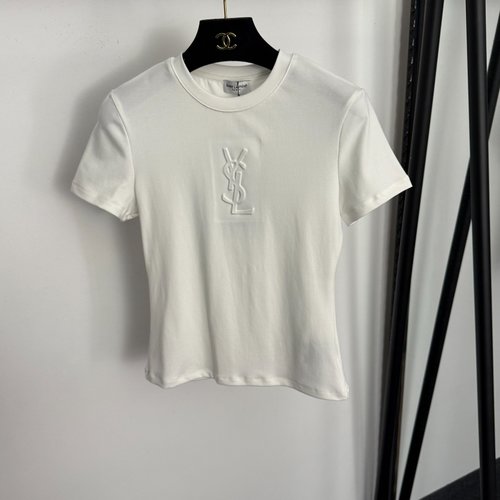 Yves Saint Laurent White/Black Short-Sleeved T-shirt with 3D Logo Relief Letters