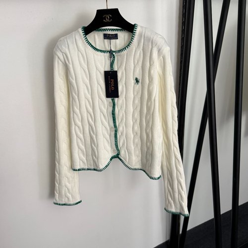 Polo Ralph Lauren Polo Embroidered Twist Long-Sleeve Knit Cardigan in White