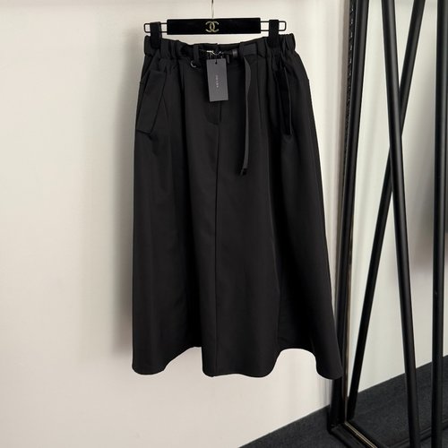 Prada Logo Belted High-Waisted Skirt in Black and Brown