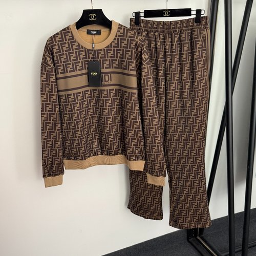 Fendi Athletic Suit with Monogram F Print in Brown