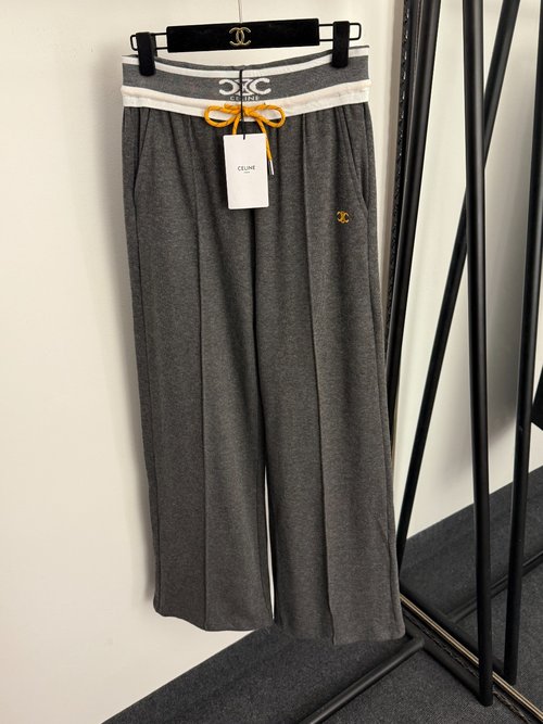 Celine New Logo-Embroidered Color-Blocked High-Waist Pants
