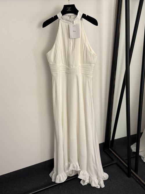 Dior French-Style Ruffled Halter Dress with Multiple Colors