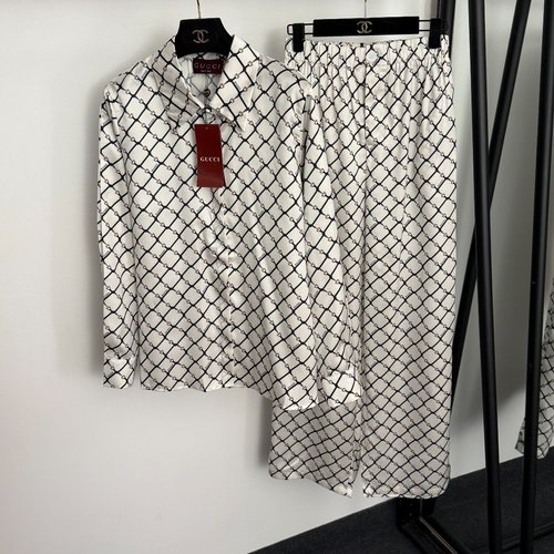 Gucci Equestrian Buckle Shirt and Wide-Leg Trousers Set