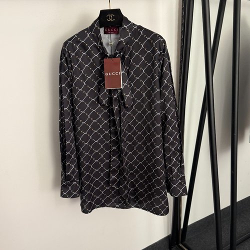 Gucci Black Equestrian Buckle Checked Print Shirt