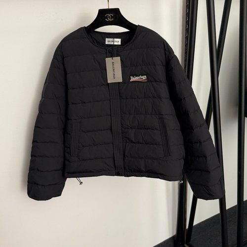 Balenciaga Black and Light Purple Logo Embroidered Drawstring Waist Cotton Jacket