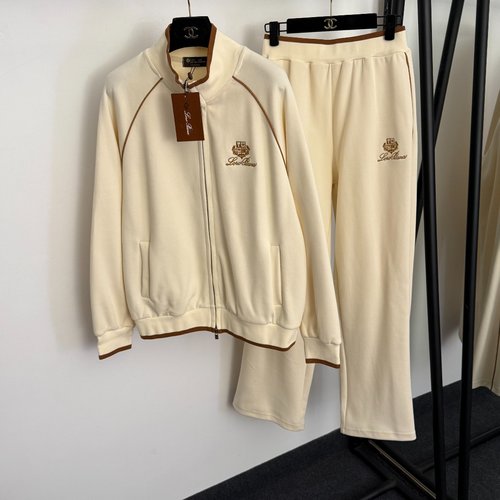 Loro Piana Letter Logo Embroidery Sport Set with Colored Edge Jacket and Pants