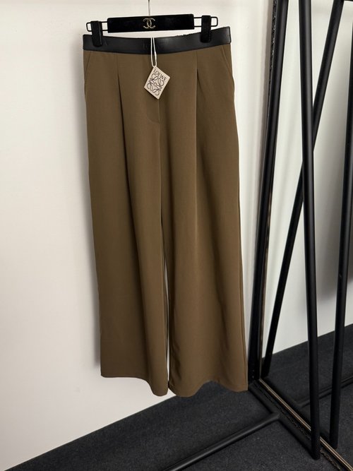 Loewe Khaki and Black Belt-Spliced High-Waist Wide-Leg Trousers