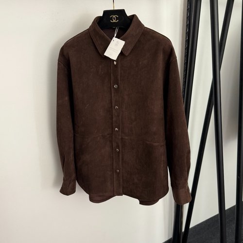 Loewe Long Sleeve Suede Shirt with Back Pearl Chain