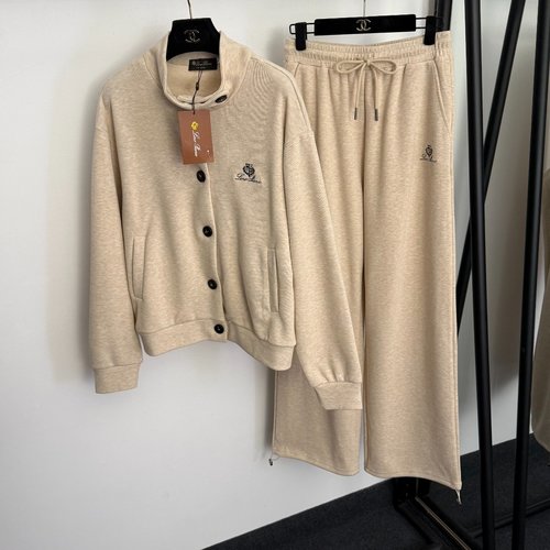 Loro Piana Chic Knit Set with Subtle Studded Logo and Denim Accent