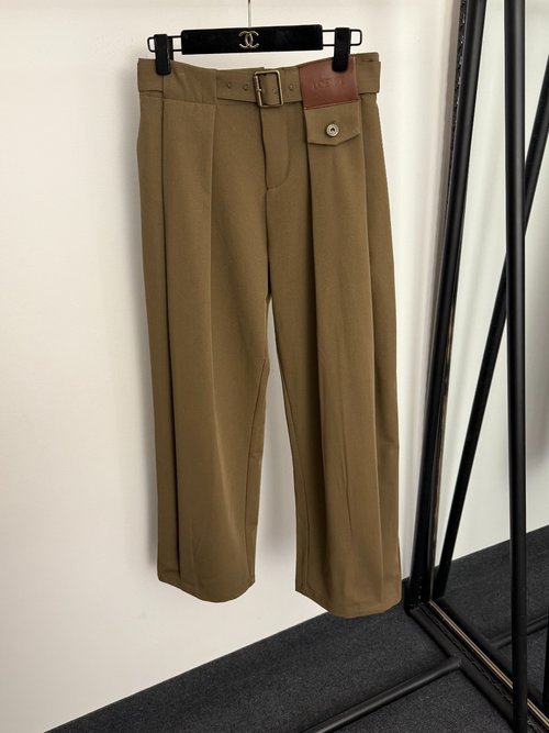 Loewe Black and Khaki Logo Leather Belted Slimming Trousers