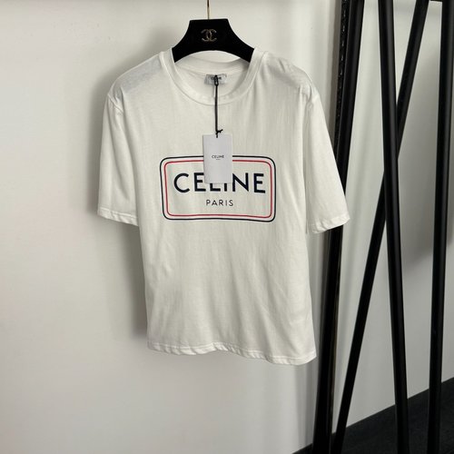 Celine White/Grey Cotton Short Sleeve T-Shirt with Logo Letter Square Print