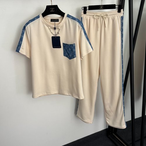 Louis Vuitton Sports Set with Denim Pocket T-shirt and Casual Pants