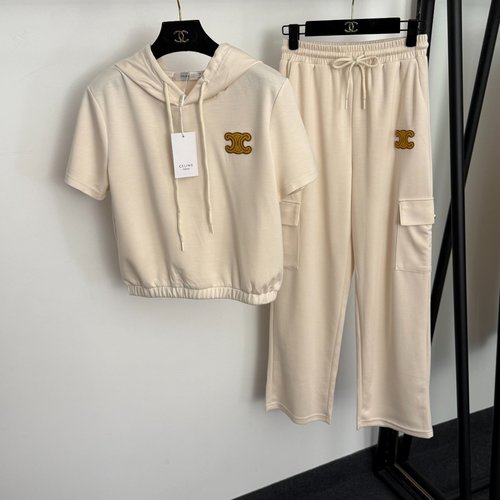 Celine Sports Set with Logo-embroidered T-shirt and Cargo Pants