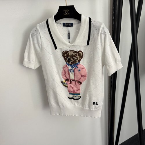 Polo Ralph Lauren New Bear-Embroidery Polo Short-Sleeve Knit Top in Multi-Colors