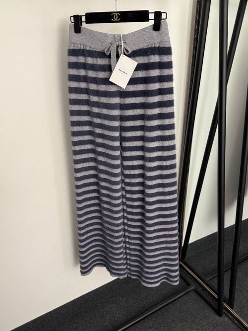 Balmain Furry Striped High-Waisted Knitted Trousers in Multiple Colors