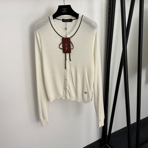 Loro Piana Metal Circle Decorated Knit Cardigan with Bowknot