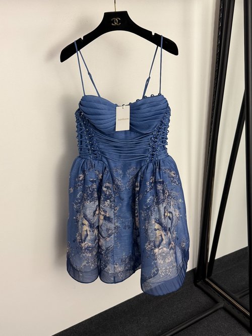 Zimmermann New Blue Mermaid Print Strapless Tutu Dress