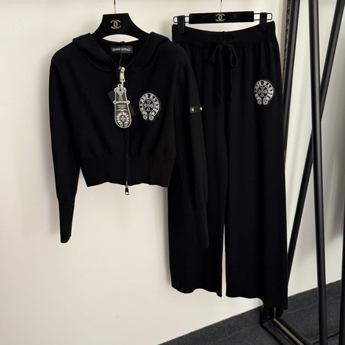 Chrome Hearts Knit Sports Set with Rhinestone Cross Embroidery