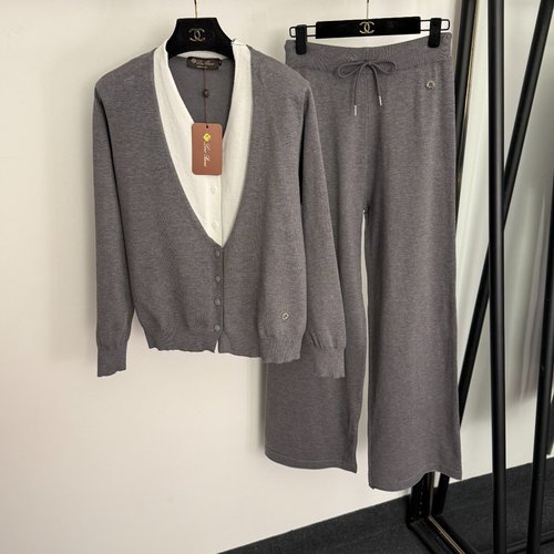 Loro Piana Knit Set with Metal Rings, V-Neck Cardigan and Pants