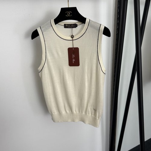 Loro Piana LP Series Metal Ring Decorated Tencel Knit Vest, Apricot & Black