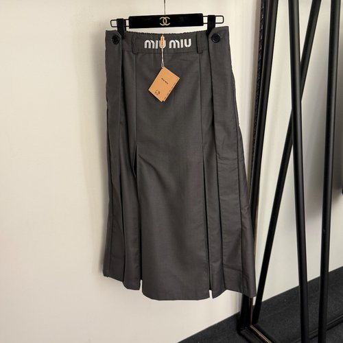 Miu Miu Logo Embroidered Side-Zip High-Waist Suit Skirt