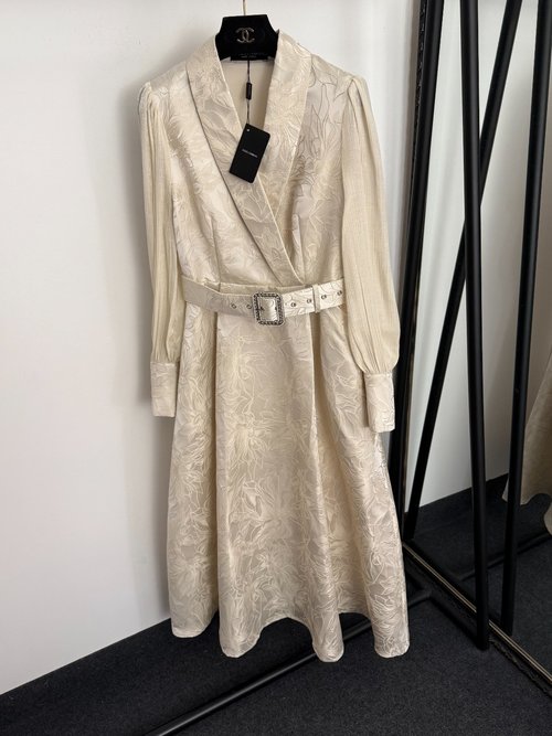 Dolce & Gabbana New Lustrous Embroidered V-Neck Dress with Belt