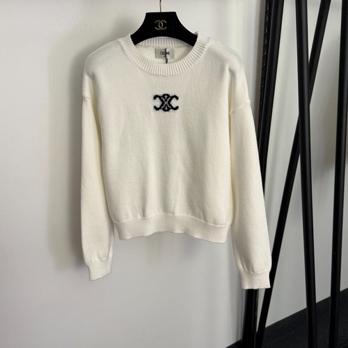 Celine New Color-Blocked Logo Pullover Knit Sweater
