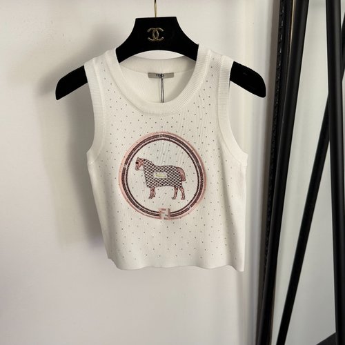 Fendi Horse Embroidery Star Rhinestone Knitted Vest