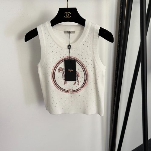 Fendi Horse Embroidery Star Rhinestone Knitted Vest