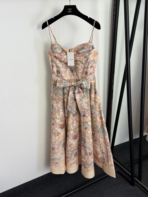 Zimmermann Pink & Blue Floral Print Bow-Tie Waist Sling Dress
