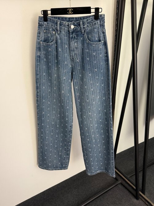 Fendi Blue and White Monogram F Letter Fashionable Jeans