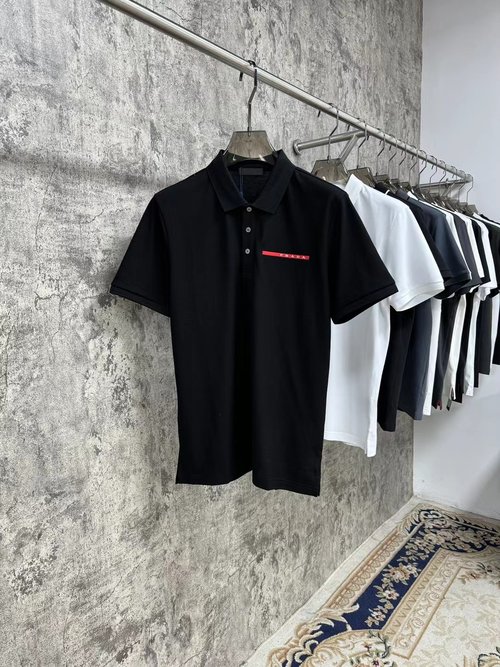 Prada Classic Silk-like Pique Polo Shirt with Personalized Logo Embroidery