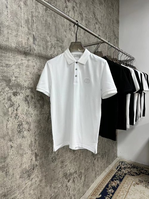 Dior Stylish Silk-like Cotton Polo Shirt with Custom Logo Detail