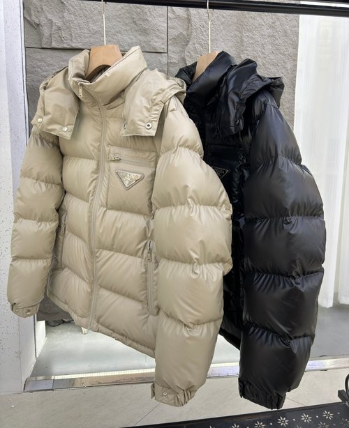 Prada 90% Down Filled Jacket with Classic Logo and Plaid Design