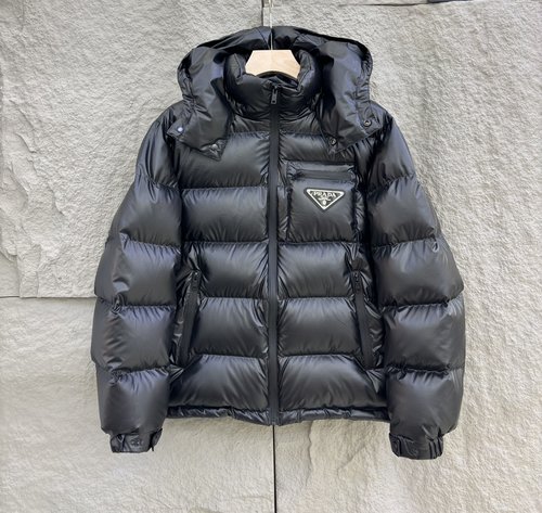 Prada 90% Down Filled Jacket with Classic Logo and Plaid Design
